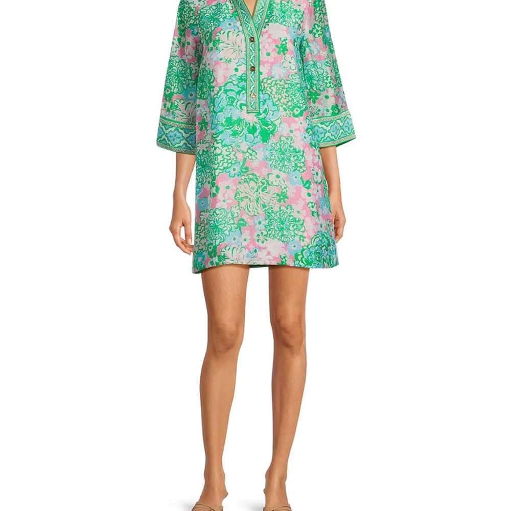 Lilly Pulitzer Daphnie Plumes in Bloom Linen Dress 8